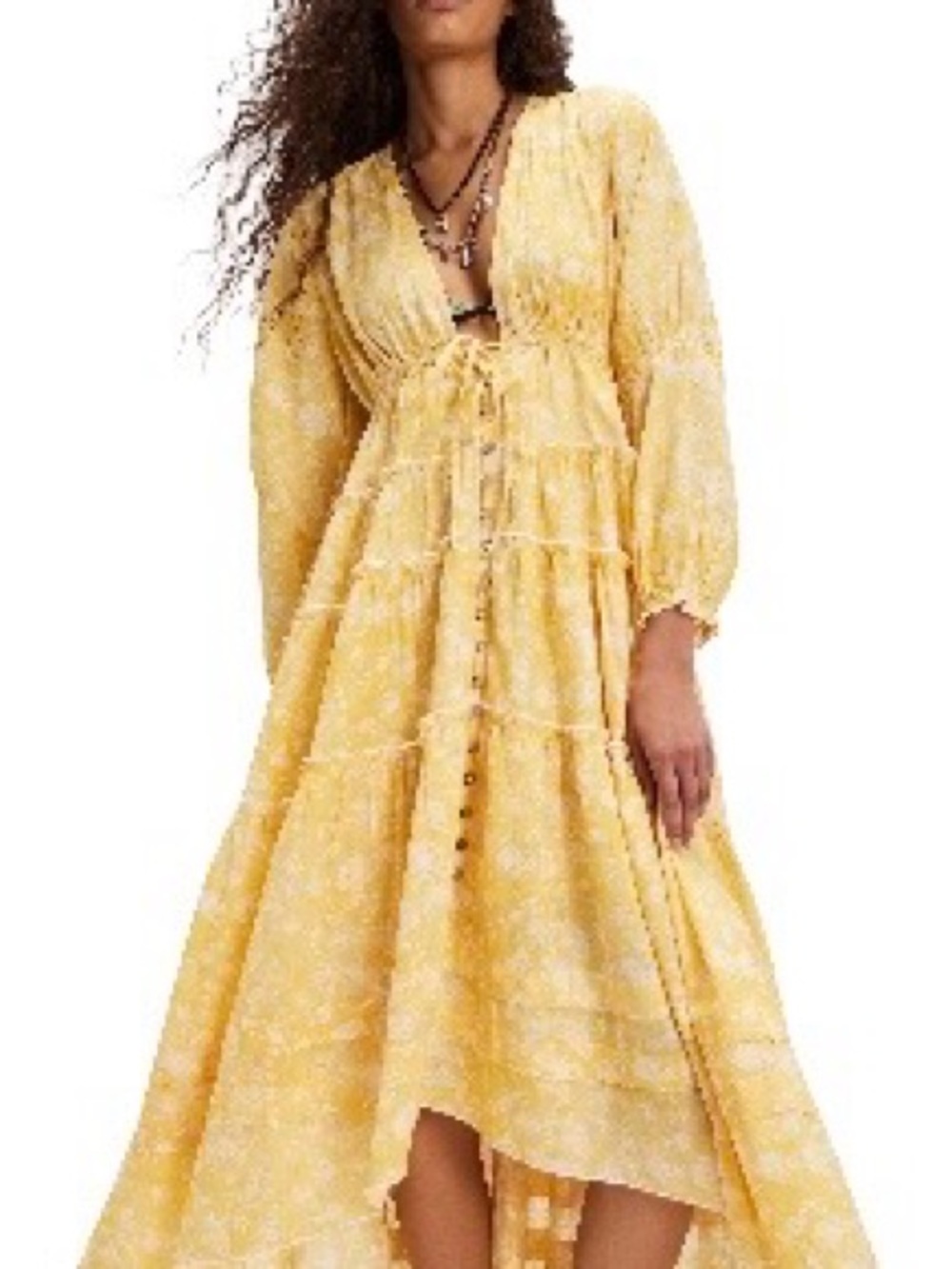 Free People Sunny Yellow Hi-Low Tiered Maxi Dress